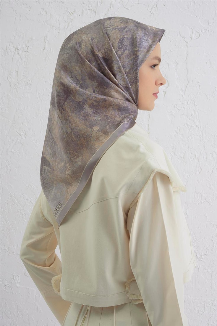 Armine Soyut Desenli Saf İpek Twill Eşarp 9433D 81 