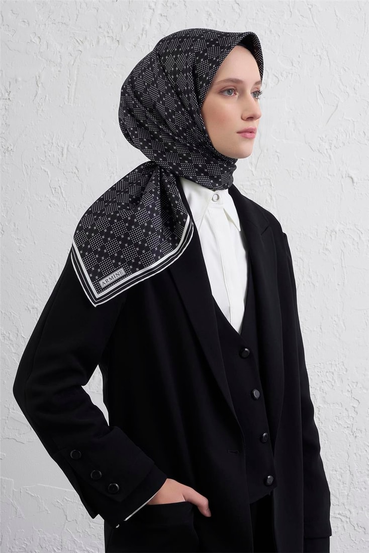 Armine Monogram Desenli Saf İpek Twill Eşarp 9440D 20