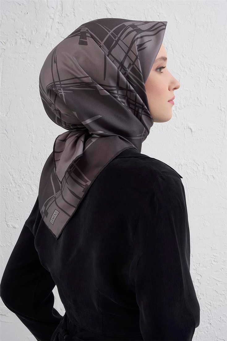 Armine Geometrik Desenli Saf İpek Twill Eşarp 9442D 33 