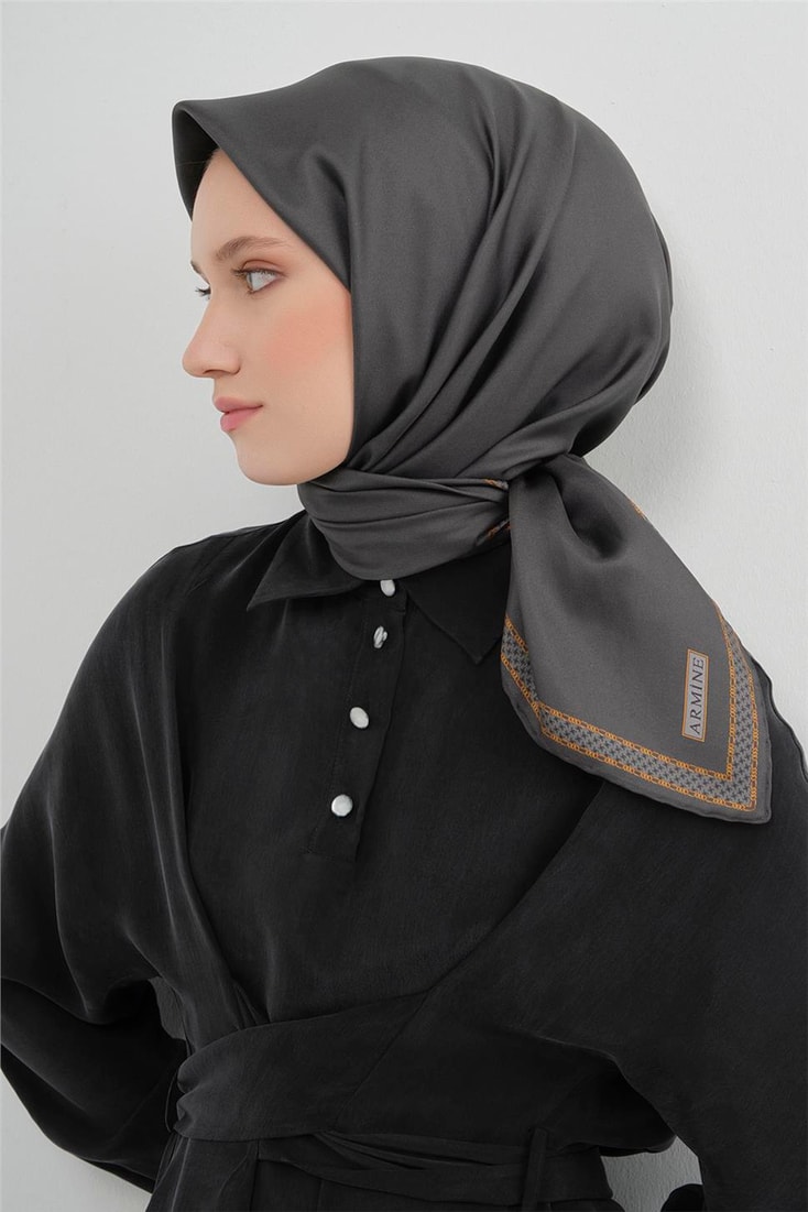 Armine Su Yolu Desenli Saf İpek Twill Eşarp 9444D 06 