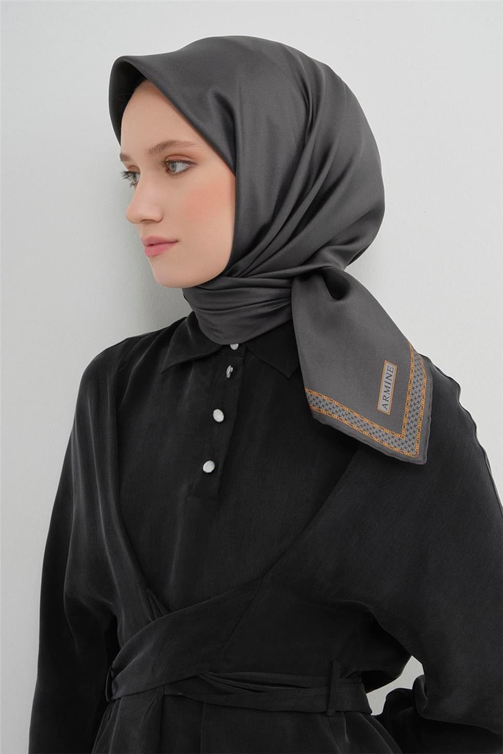 Armine Su Yolu Desenli Saf İpek Twill Eşarp 9444D 06 