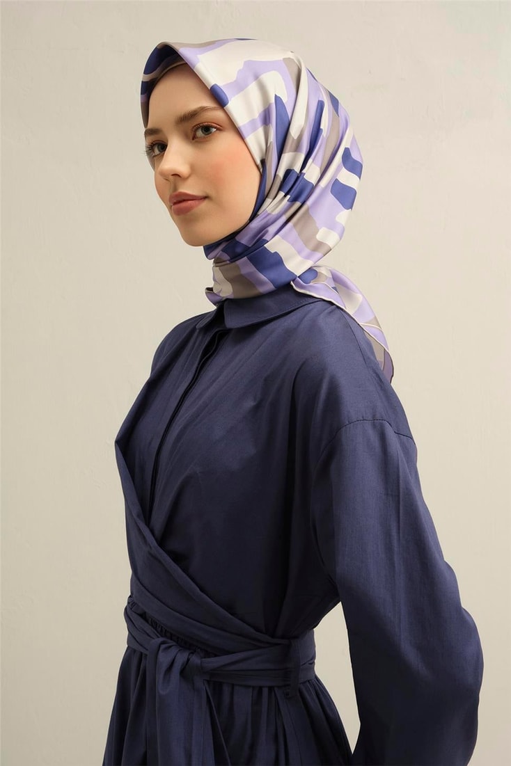 Armine Geometrik Desenli Saf İpek Sura Eşarp 9303D 87 