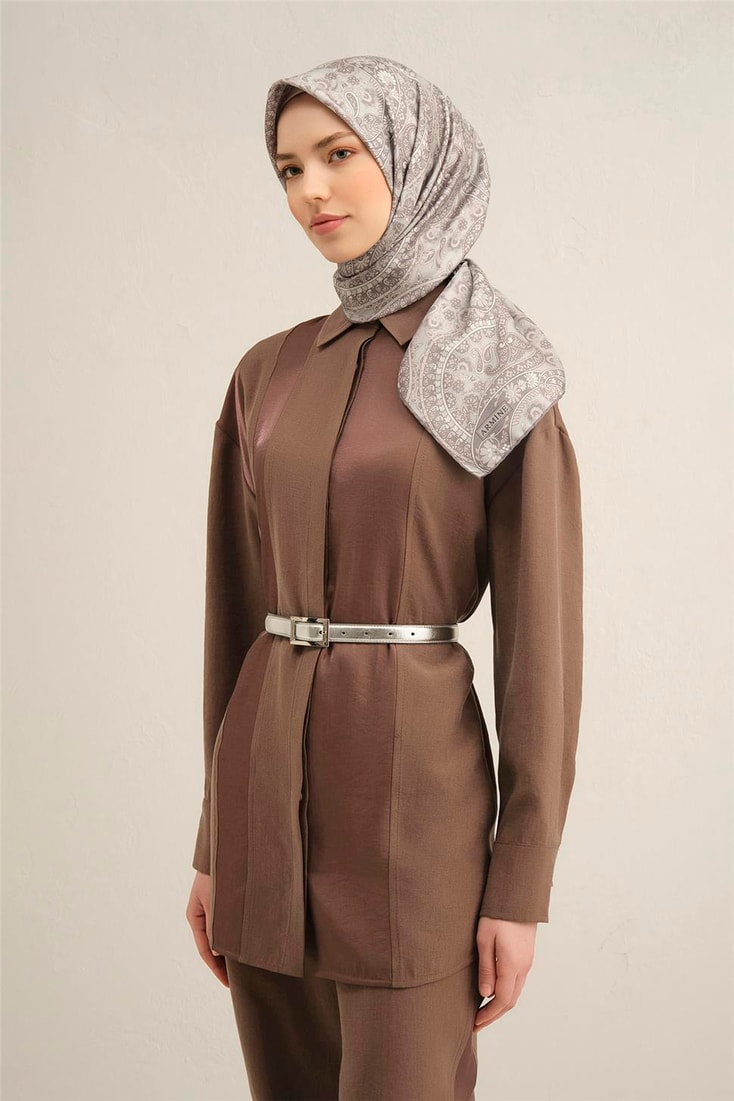 Armine Etnik Desenli Saf İpek Twill Eşarp 9304D 02 