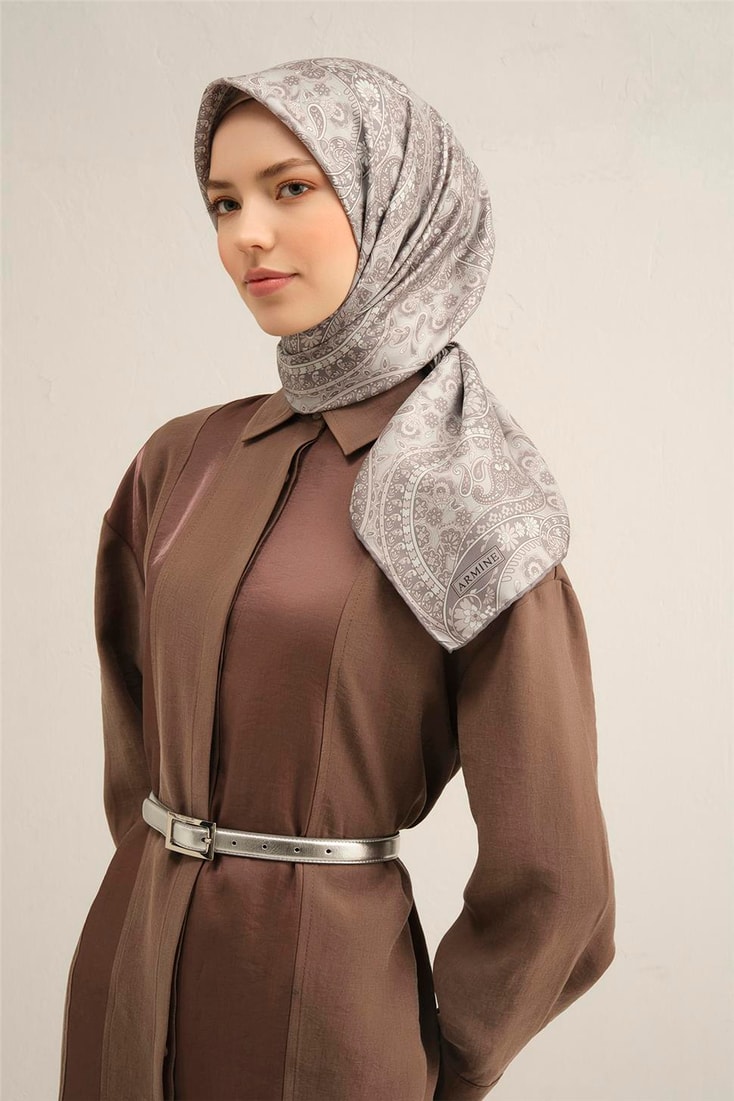 Armine Etnik Desenli Saf İpek Twill Eşarp 9304D 02 