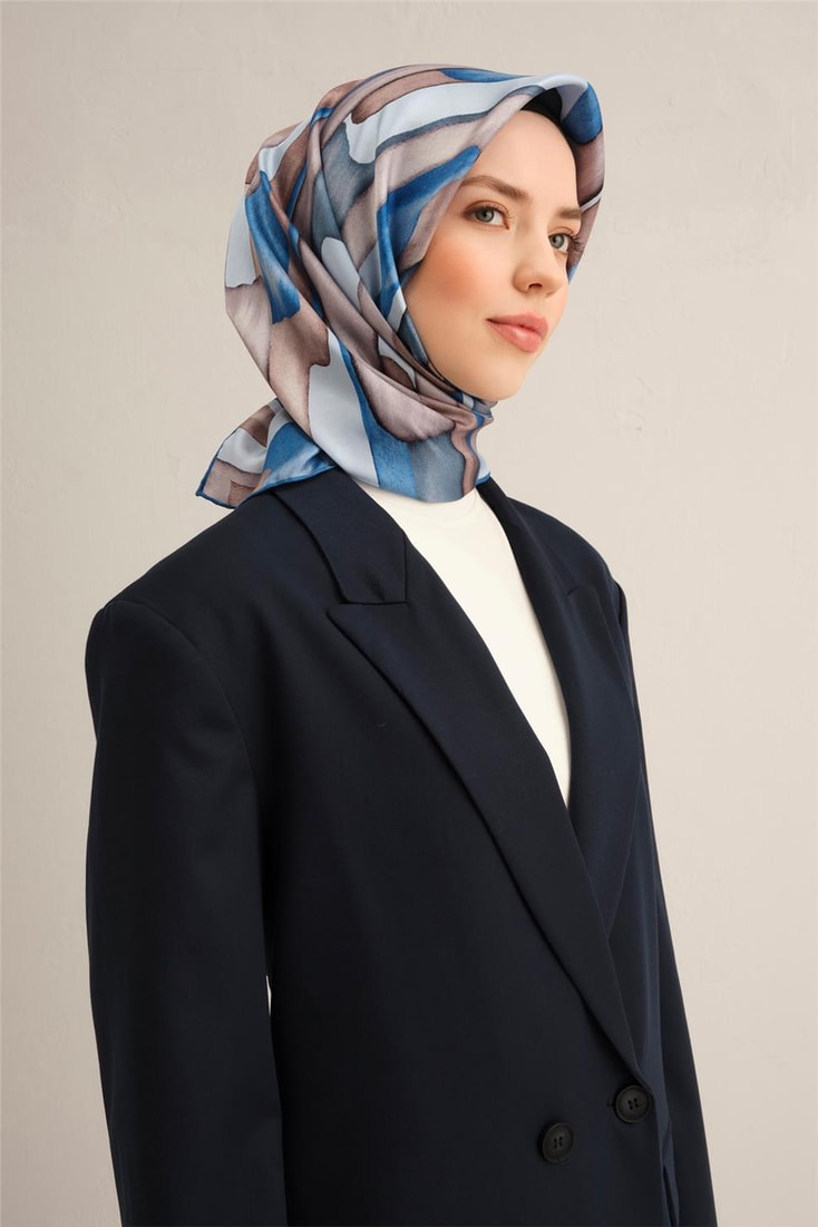 Armine Soyut Desenli Saf İpek Twill Eşarp 9306D 05 
