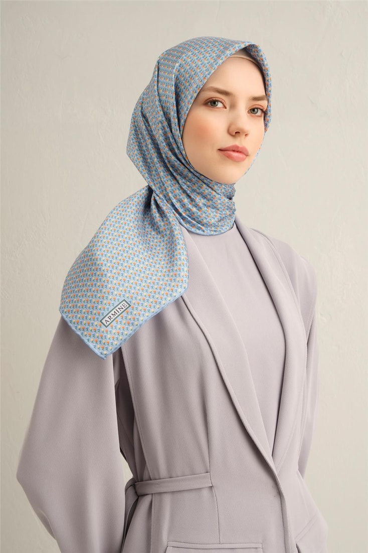 Armine Çiçek Desenli Saf İpek Twill Eşarp 9307D 07