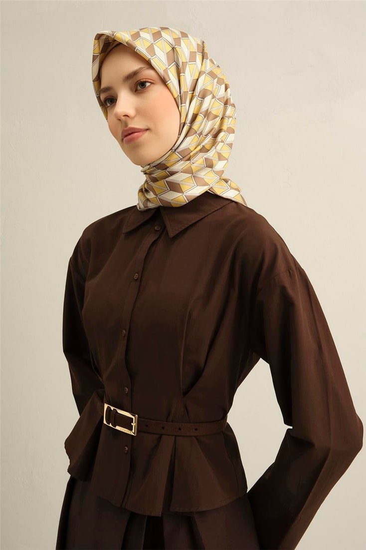 Armine Geometrik Desenli Saf İpek Twill Eşarp 9309D 33
