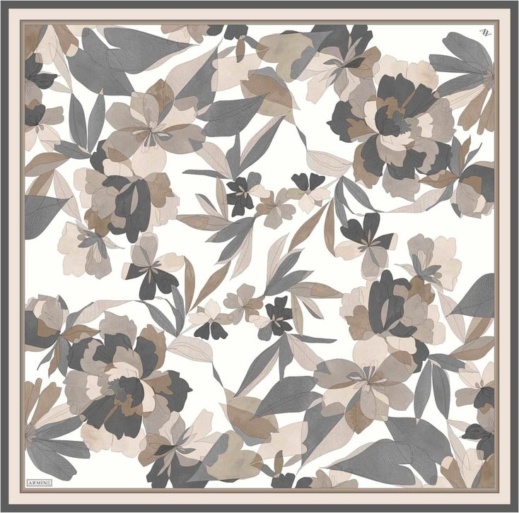 Armine Çiçek Desenli Saf İpek Twill Eşarp 9312D 01