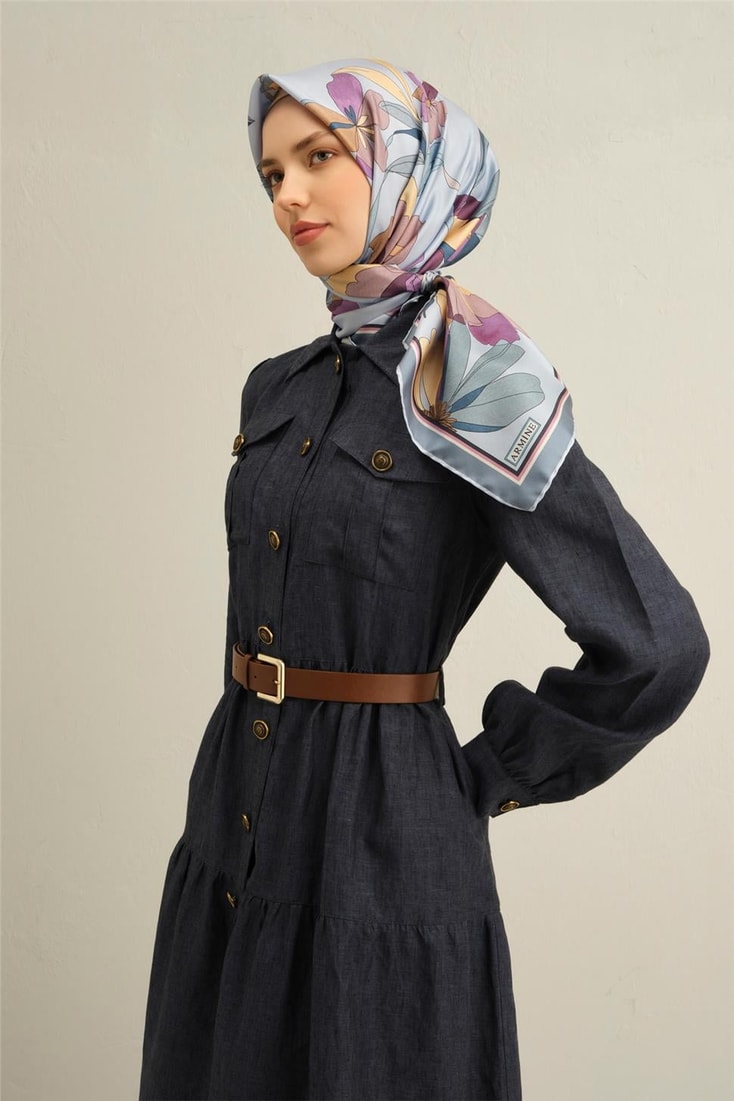 Armine Çiçek Desenli Saf İpek Twill Eşarp 9312D 35