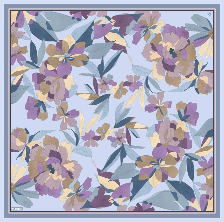 Armine Çiçek Desenli Saf İpek Twill Eşarp 9312D 35