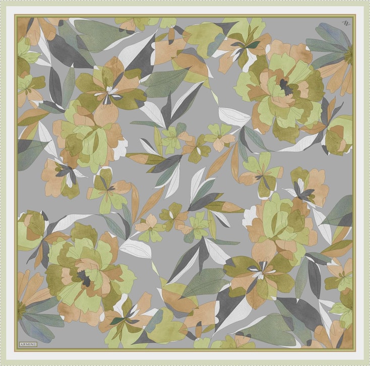 Armine Çiçek Desenli Saf İpek Twill Eşarp 9312D 55 