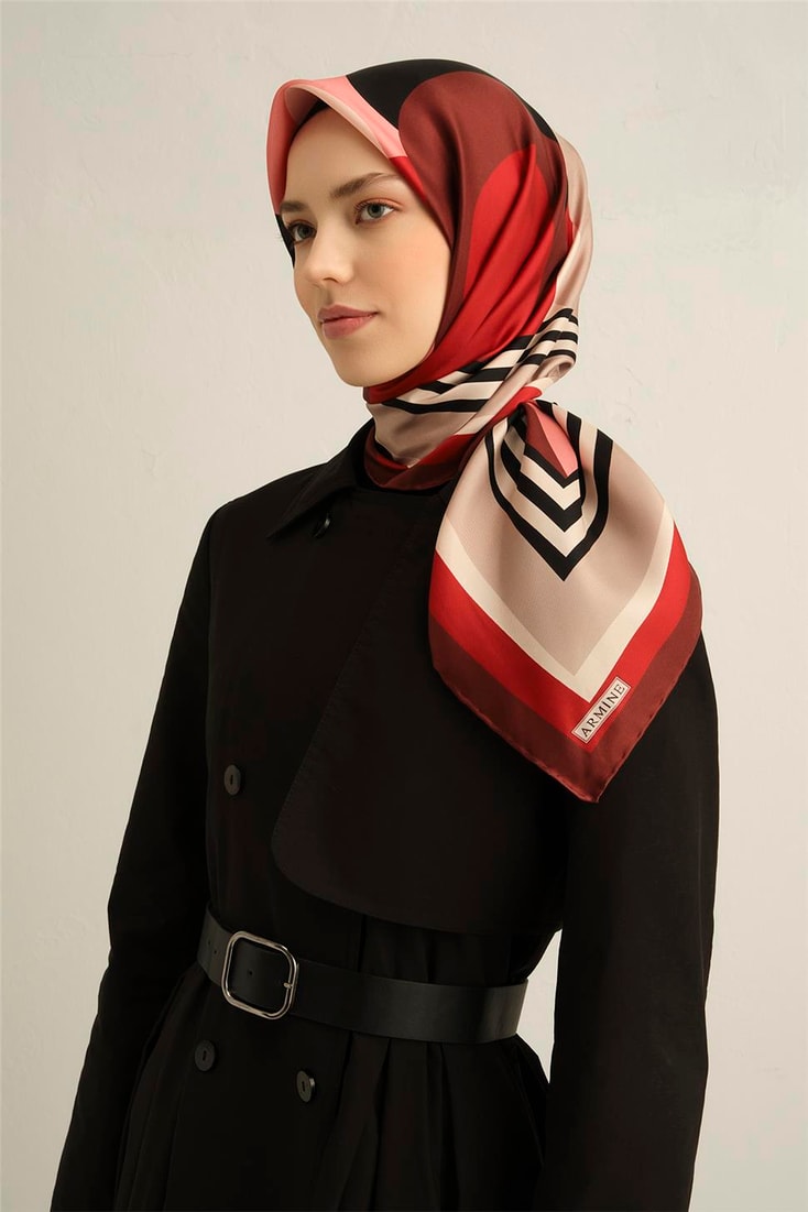Armine Geometrik Desenli Saf İpek Sura Eşarp 9313D 07 