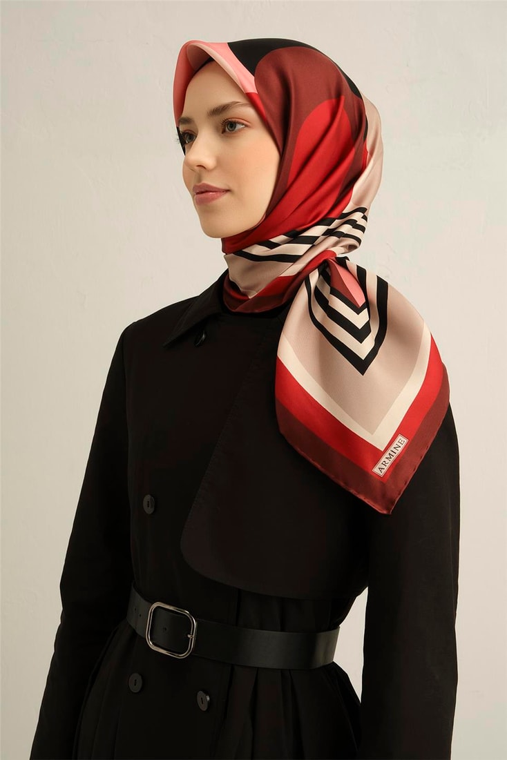 Armine Geometrik Desenli Saf İpek Sura Eşarp 9313D 07 