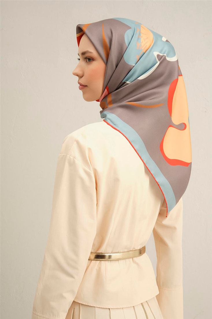 Armine Çiçek Desenli Saf İpek Twill Eşarp 9317D 03 