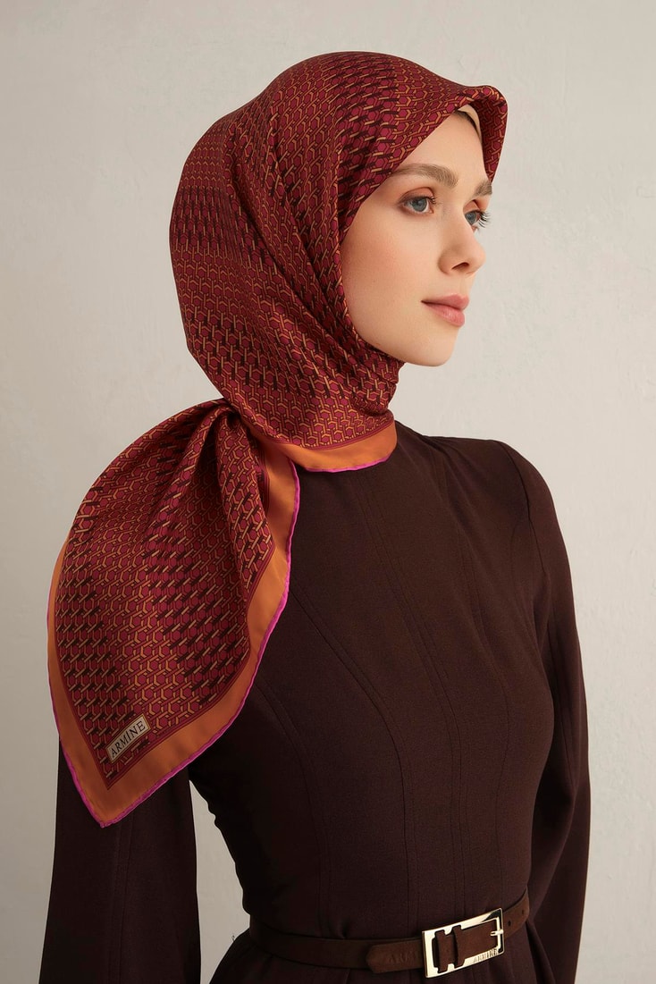Armine Klasik Desenli Saf İpek Sura Eşarp 9319D 54