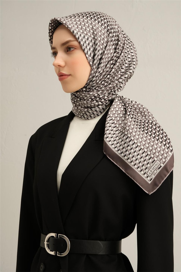 Armine Klasik Desenli Saf İpek Twill Eşarp 9319D 08 