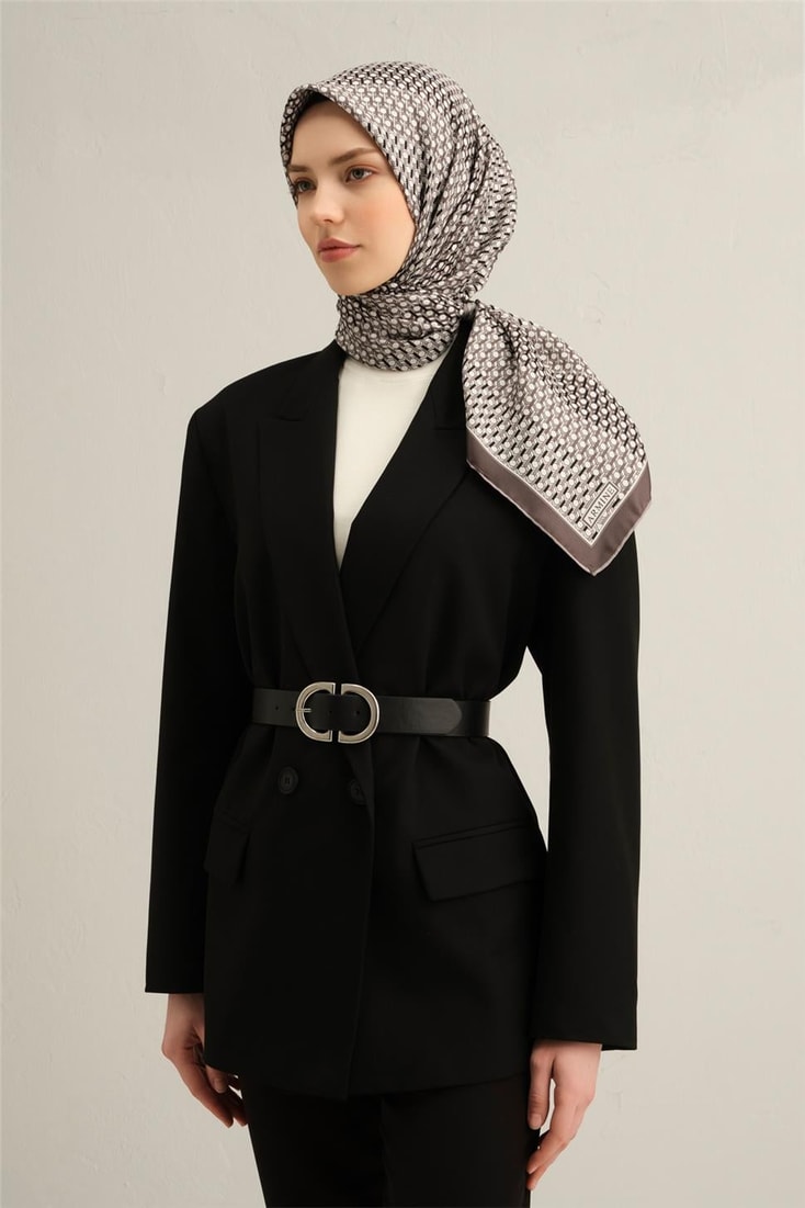 Armine Klasik Desenli Saf İpek Twill Eşarp 9319D 08 