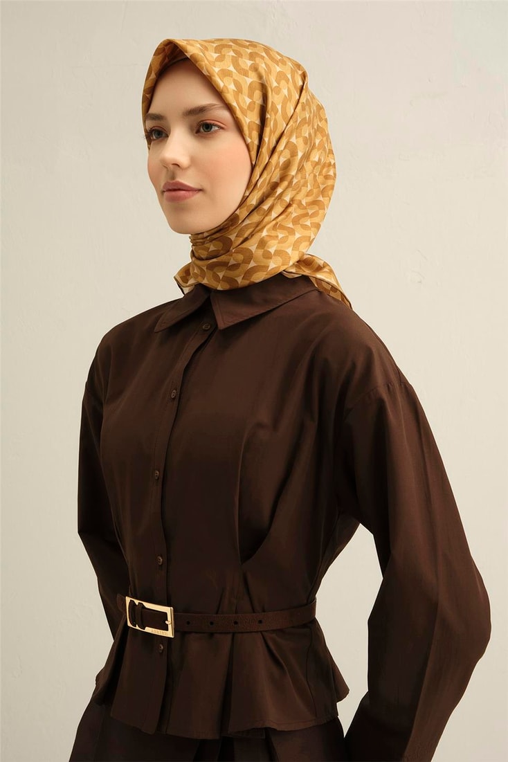 Armine Klasik Desenli Saf İpek Twill Eşarp 9321D 07 