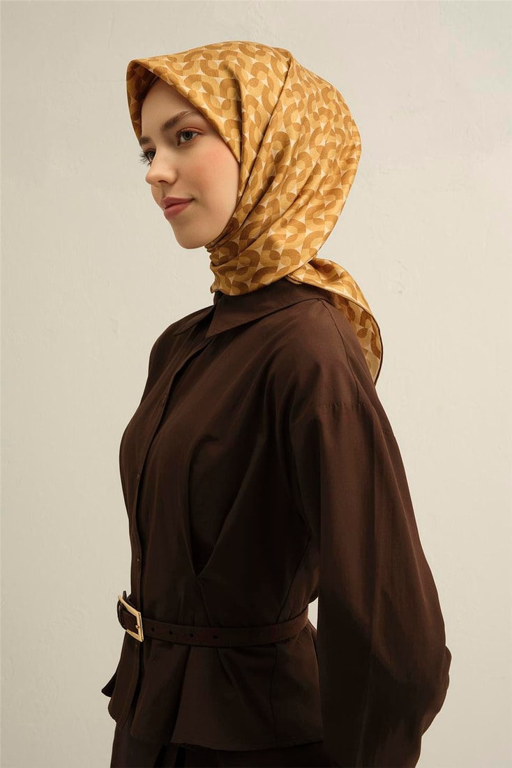 Armine Klasik Desenli Saf İpek Twill Eşarp 9321D 07 