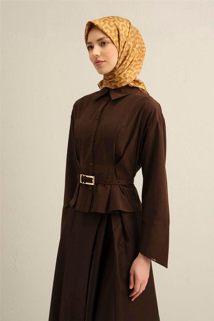 Armine Klasik Desenli Saf İpek Twill Eşarp 9321D 07 