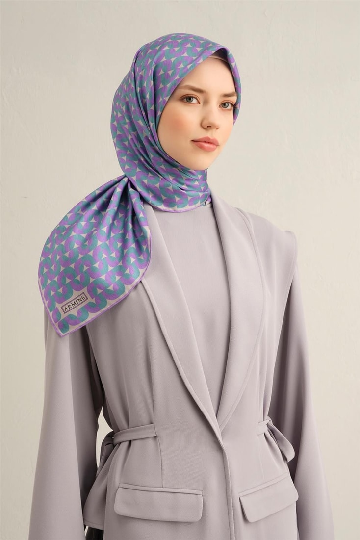 Armine Klasik Desenli Saf İpek Twill Eşarp 9321D 32