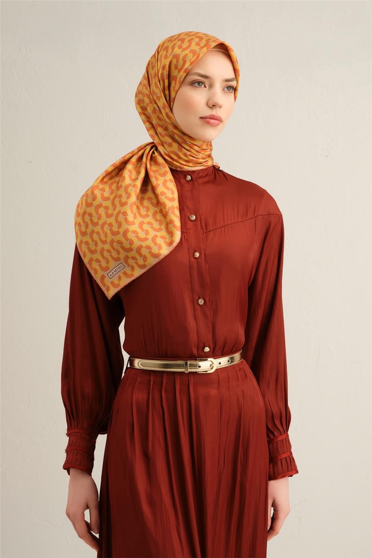 Armine Klasik Desenli Saf İpek Twill Eşarp 9321D 51 