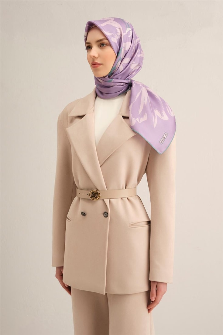Armine Çiçek Desenli Saf İpek Twill Eşarp 9322D 57