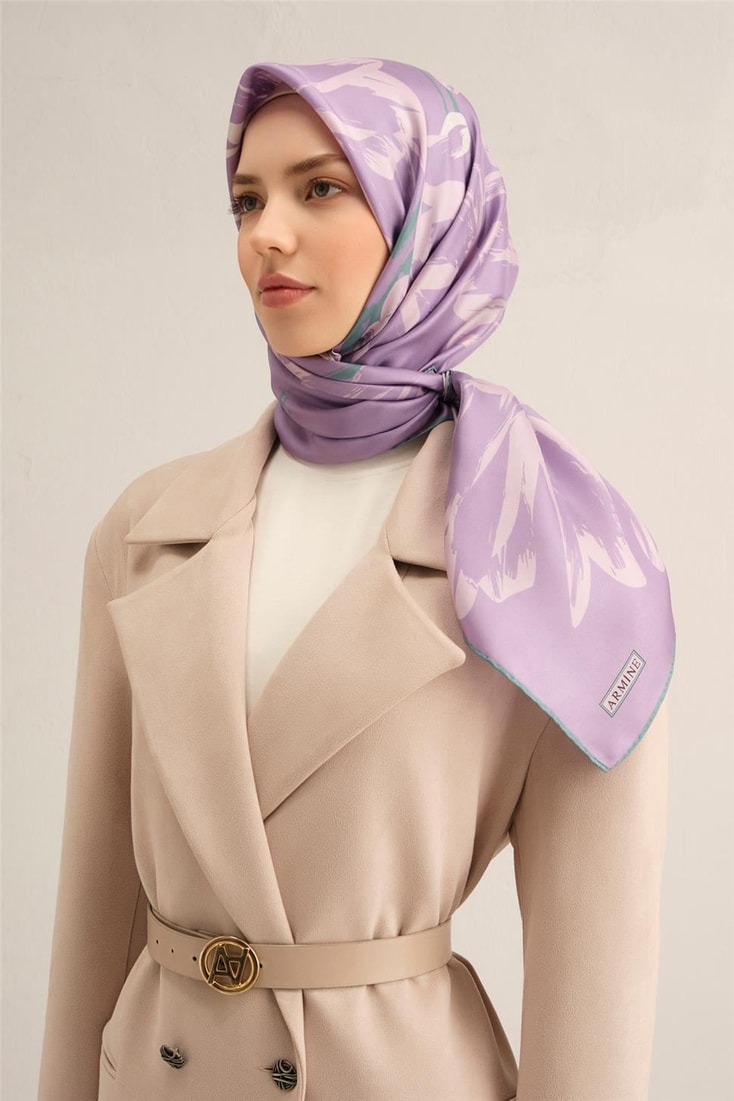Armine Çiçek Desenli Saf İpek Twill Eşarp 9322D 57