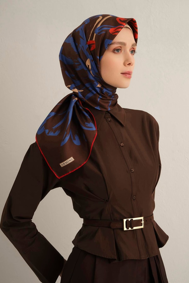 Armine Çiçek Desenli Saf İpek Twill Eşarp 9322D 84