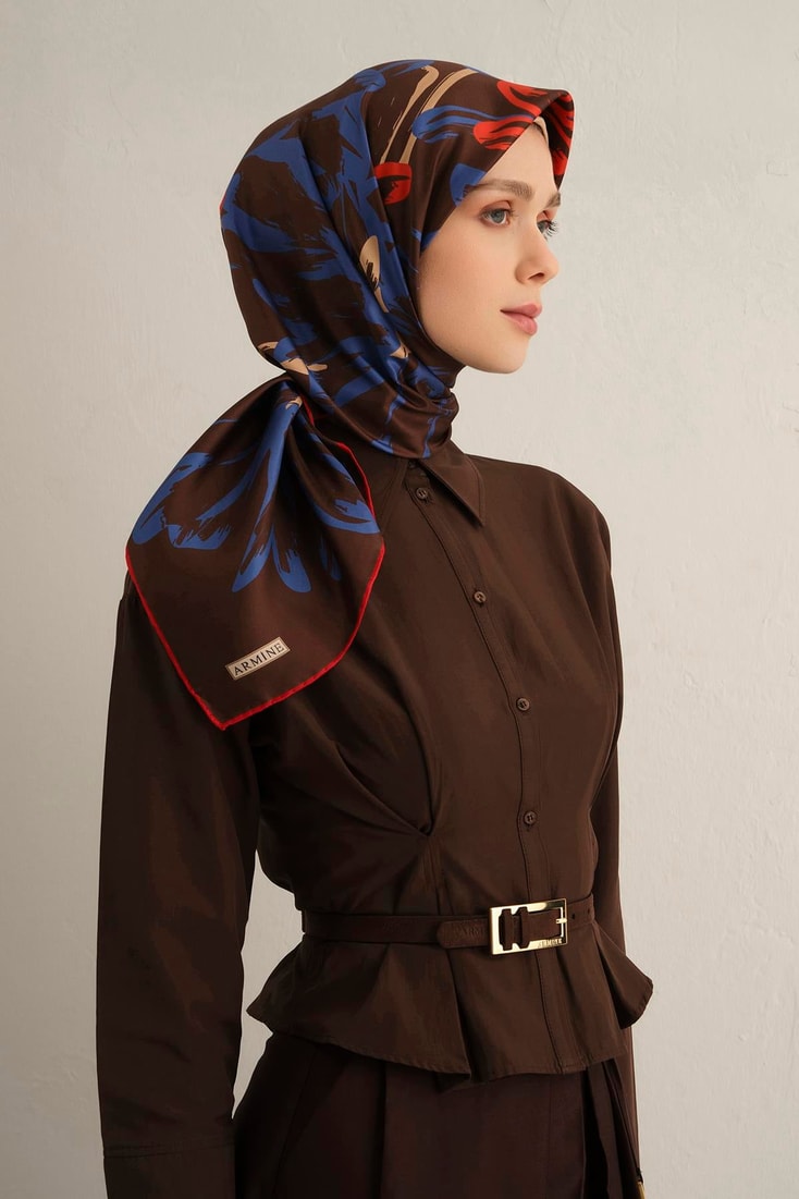 Armine Çiçek Desenli Saf İpek Twill Eşarp 9322D 84