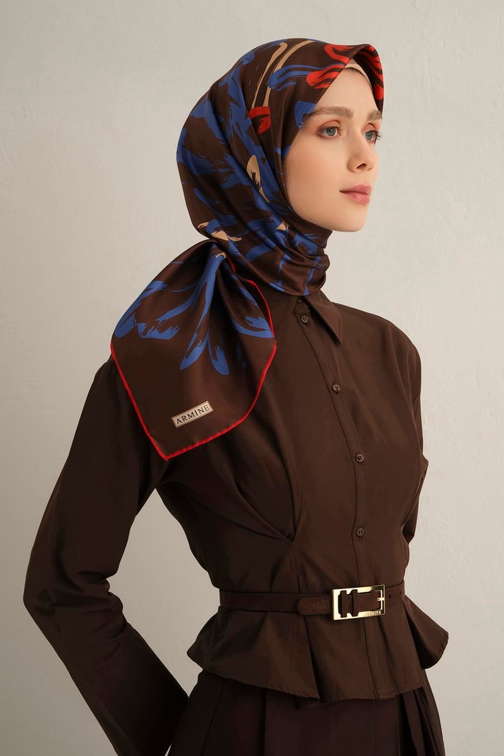 Armine Çiçek Desenli Saf İpek Twill Eşarp 9322D 84