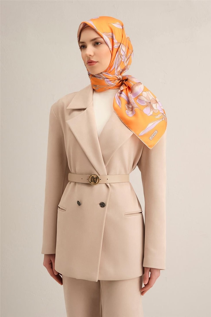 Armine Çiçek Desenli Saf İpek Sura Eşarp 9324D 33 