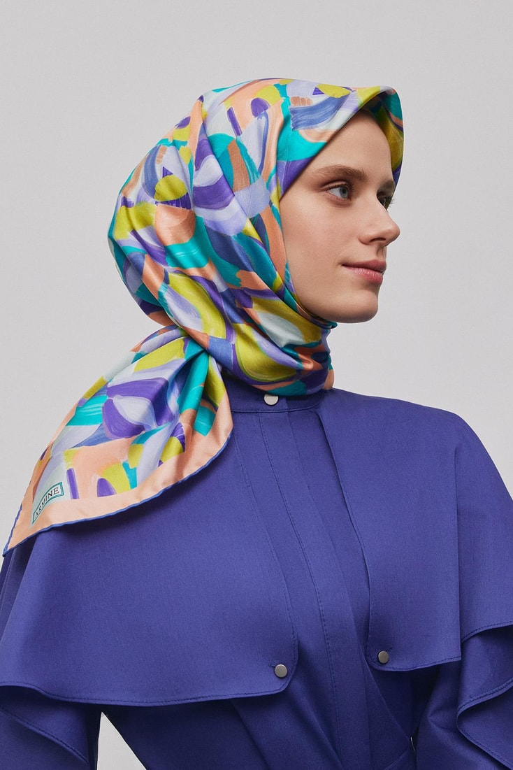 Armine Geometrik Desenli Saf İpek Twill Eşarp 9329D 05 