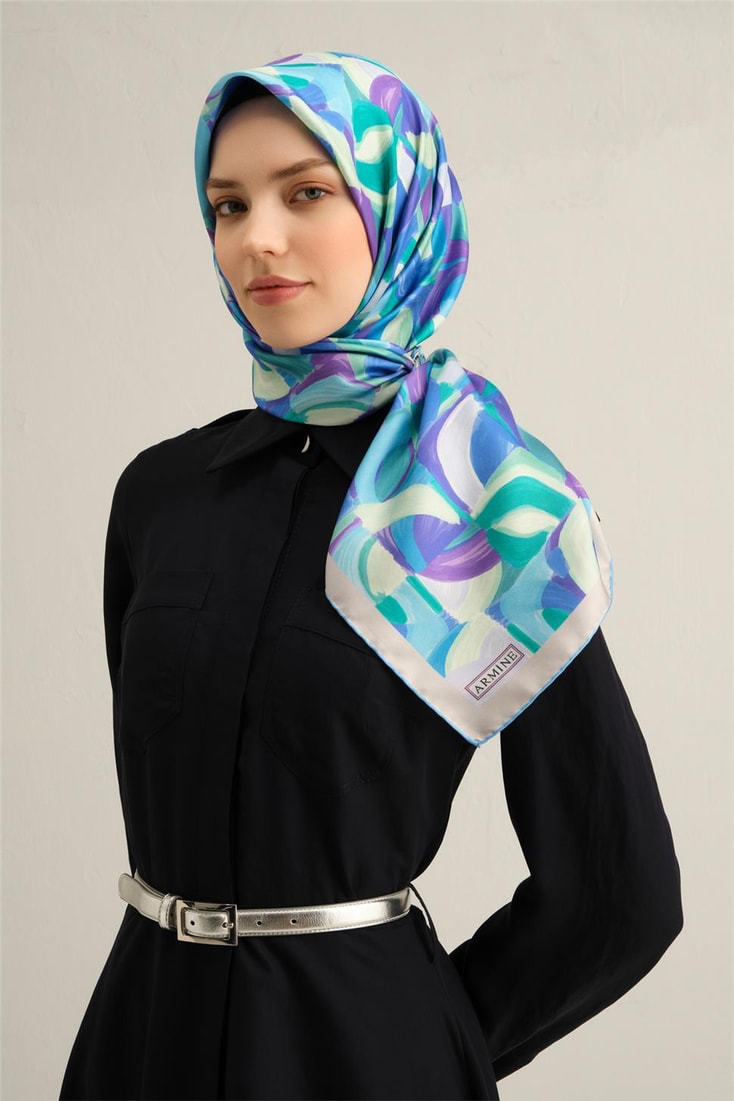 Armine Geometrik Desenli Saf İpek Sura Eşarp 9329D 33 