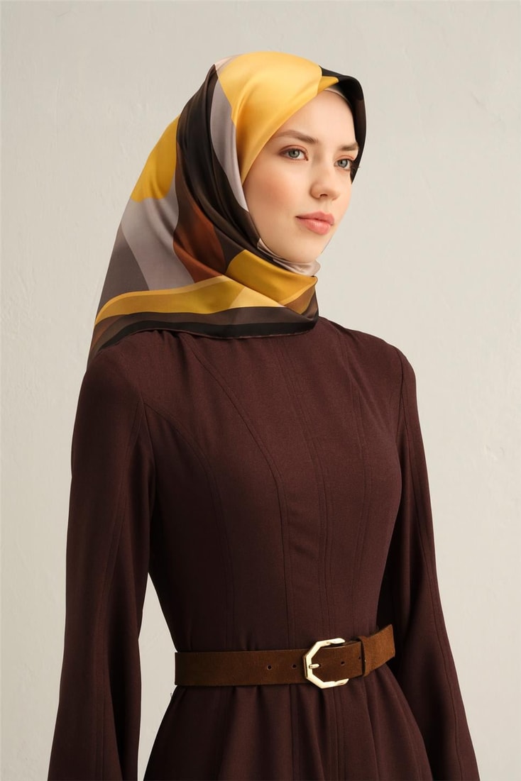 Armine Geometrik Desenli Saf İpek Twill Eşarp 9331D 57
