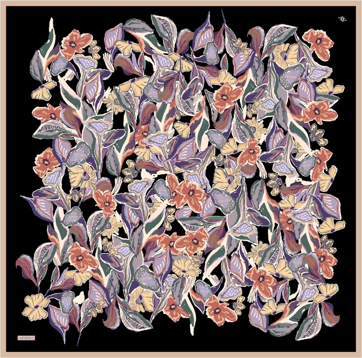 Armine Çiçek Desenli Saf İpek Twill Eşarp 9332D 38 
