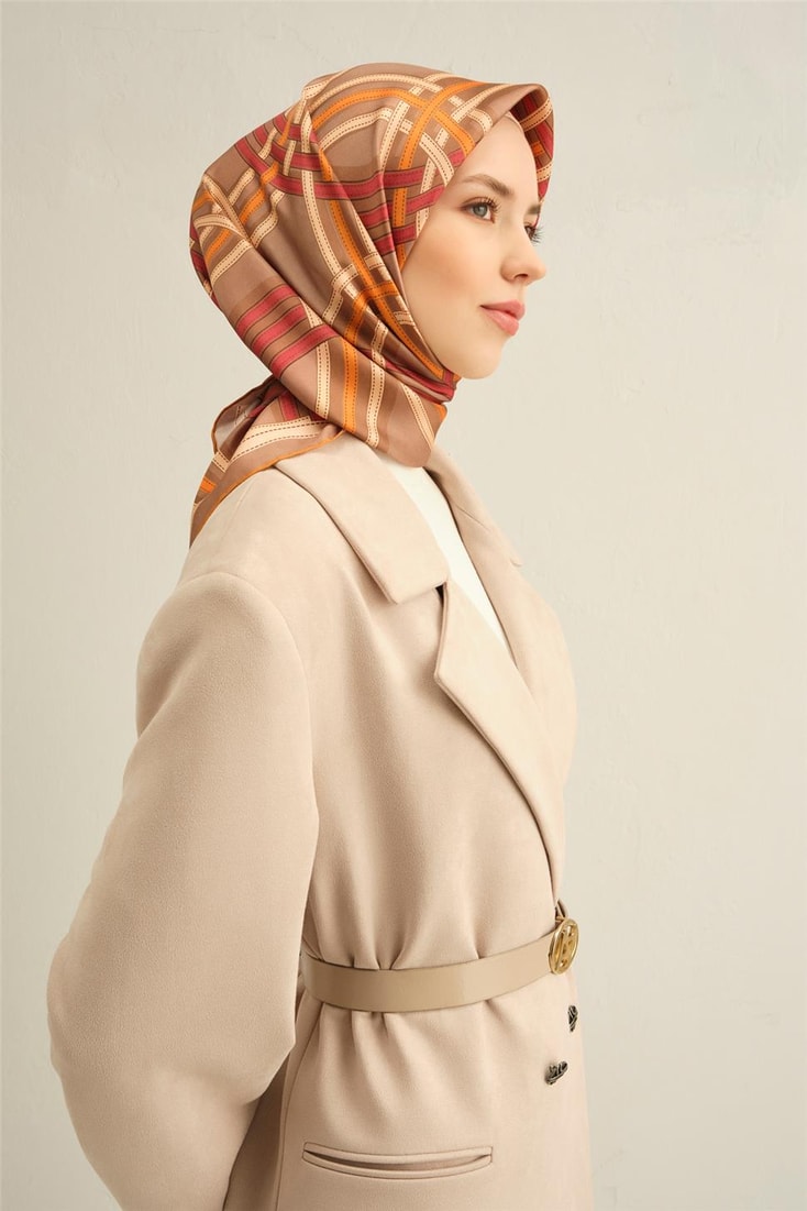 Armine Klasik Desenli Saf İpek Twill Eşarp 9333D 03 