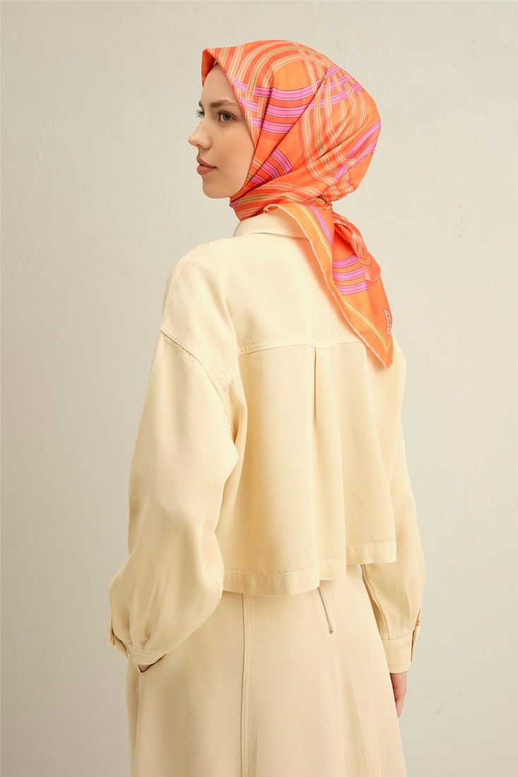 Armine Klasik Desenli Saf İpek Twill Eşarp 9333D 31 