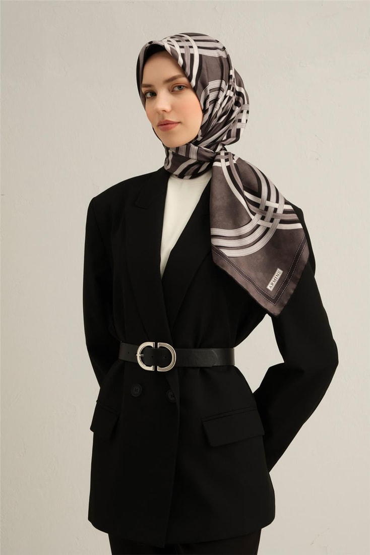 Armine Klasik Desenli Saf İpek Twill Eşarp 9333D 85