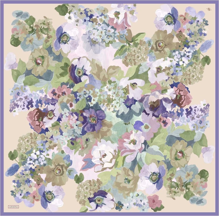 Armine Çiçek Desenli Saf İpek Twill Eşarp 9334D 33 