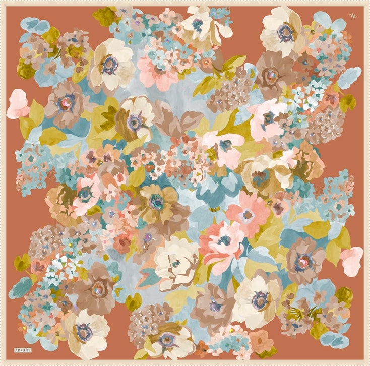 Armine Çiçek Desenli Saf İpek Twill Eşarp 9334D 80