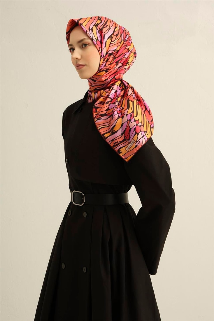 Armine Soyut Desenli Saf İpek Twill Eşarp 9335D 33
