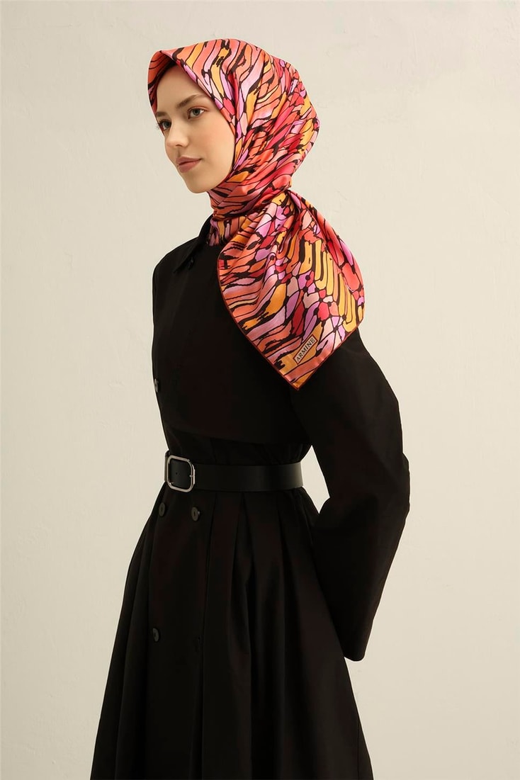 Armine Soyut Desenli Saf İpek Twill Eşarp 9335D 33