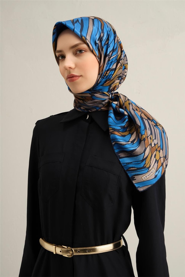 Armine Soyut Desenli Saf İpek Sura Eşarp 9335D 01 
