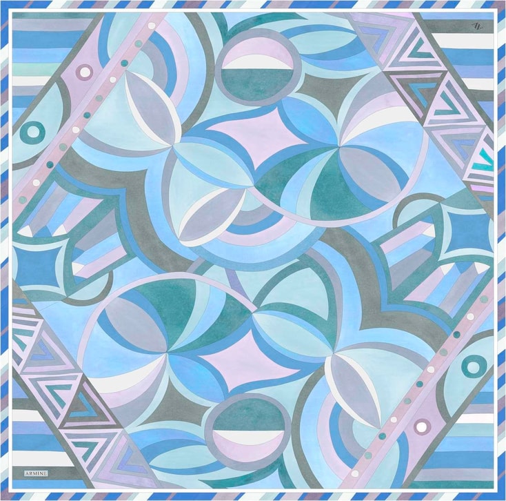 Armine Geometrik Desenli Saf İpek Twill Eşarp 9336D 32 