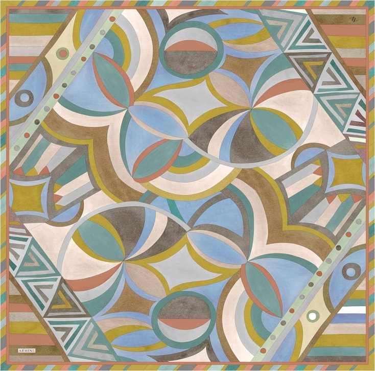 Armine Geometrik Desenli Saf İpek Twill Eşarp 9336D 80