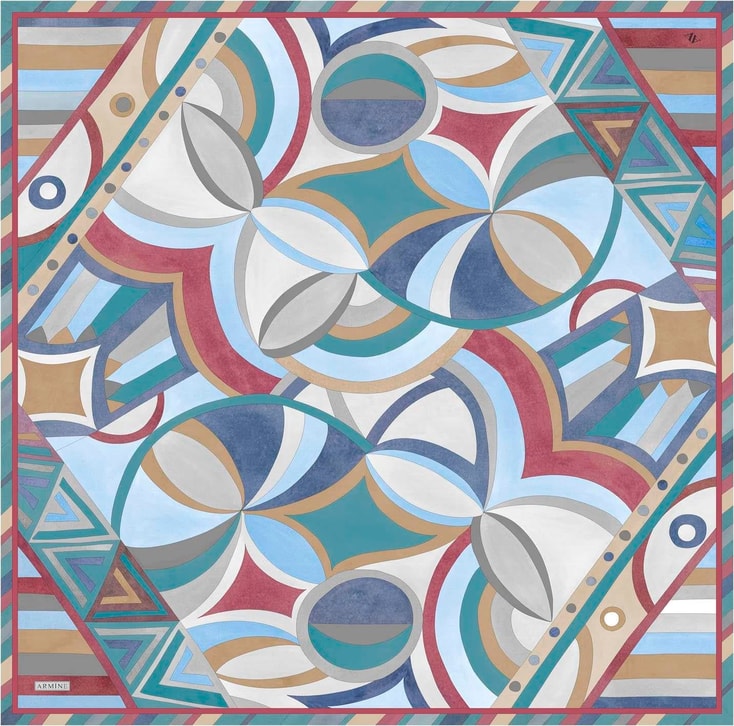 Armine Geometrik Desenli Saf İpek Twill Eşarp 9336D 81