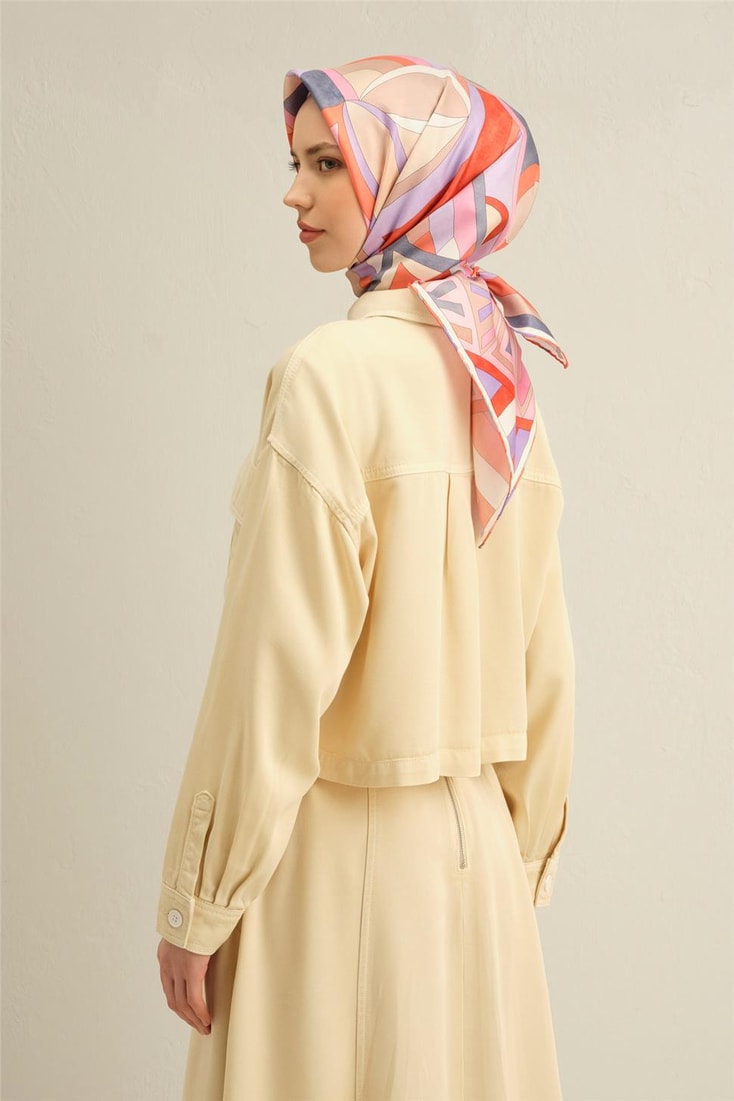 Armine Geometrik Desenli Saf İpek Sura Eşarp 9336D 35 