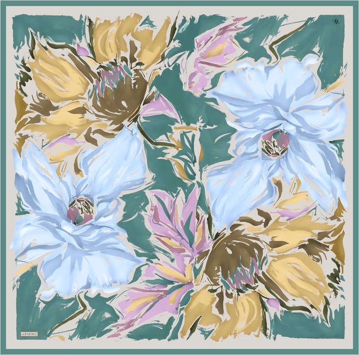 Armine Çiçek Desenli Saf İpek Sura Eşarp 9337D 50