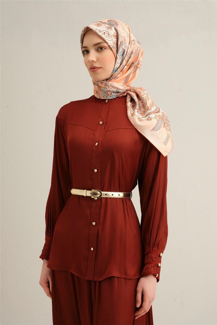 Armine Etnik Desenli Saf İpek Sura Eşarp 9338D 55